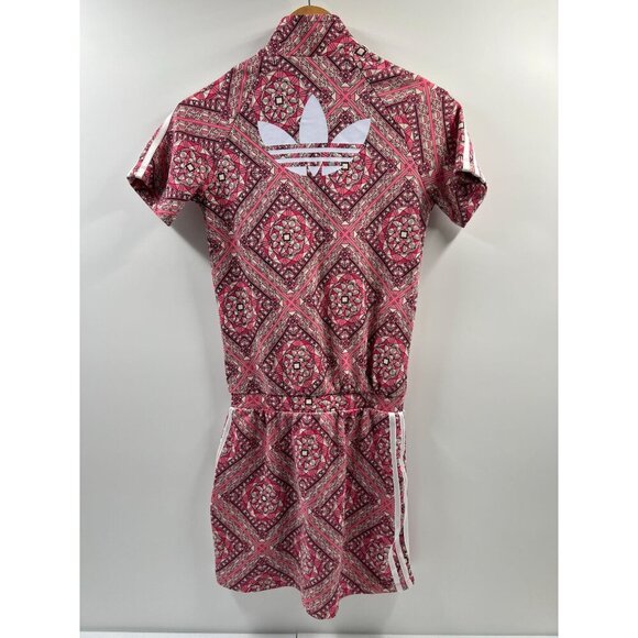 Adidas Girls L Pink Pattern Dress Full Zip Short Sleeve Sporty Track Tennis Logo - Picture 6 of 11